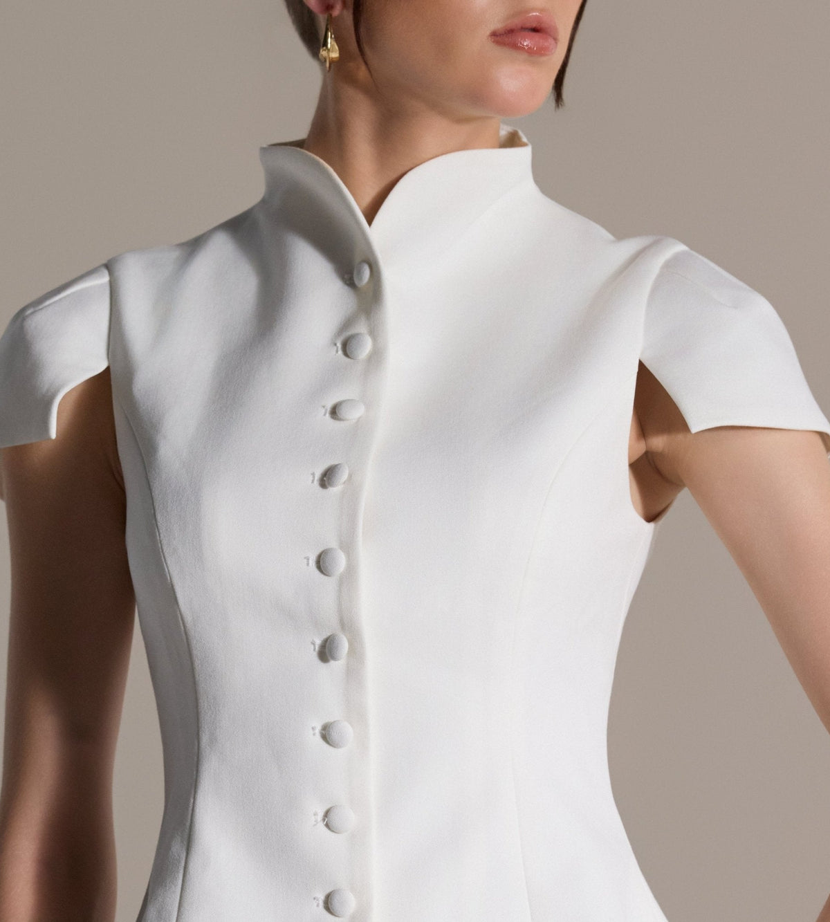 Stand Collar Peplum Blouse - shopaleena