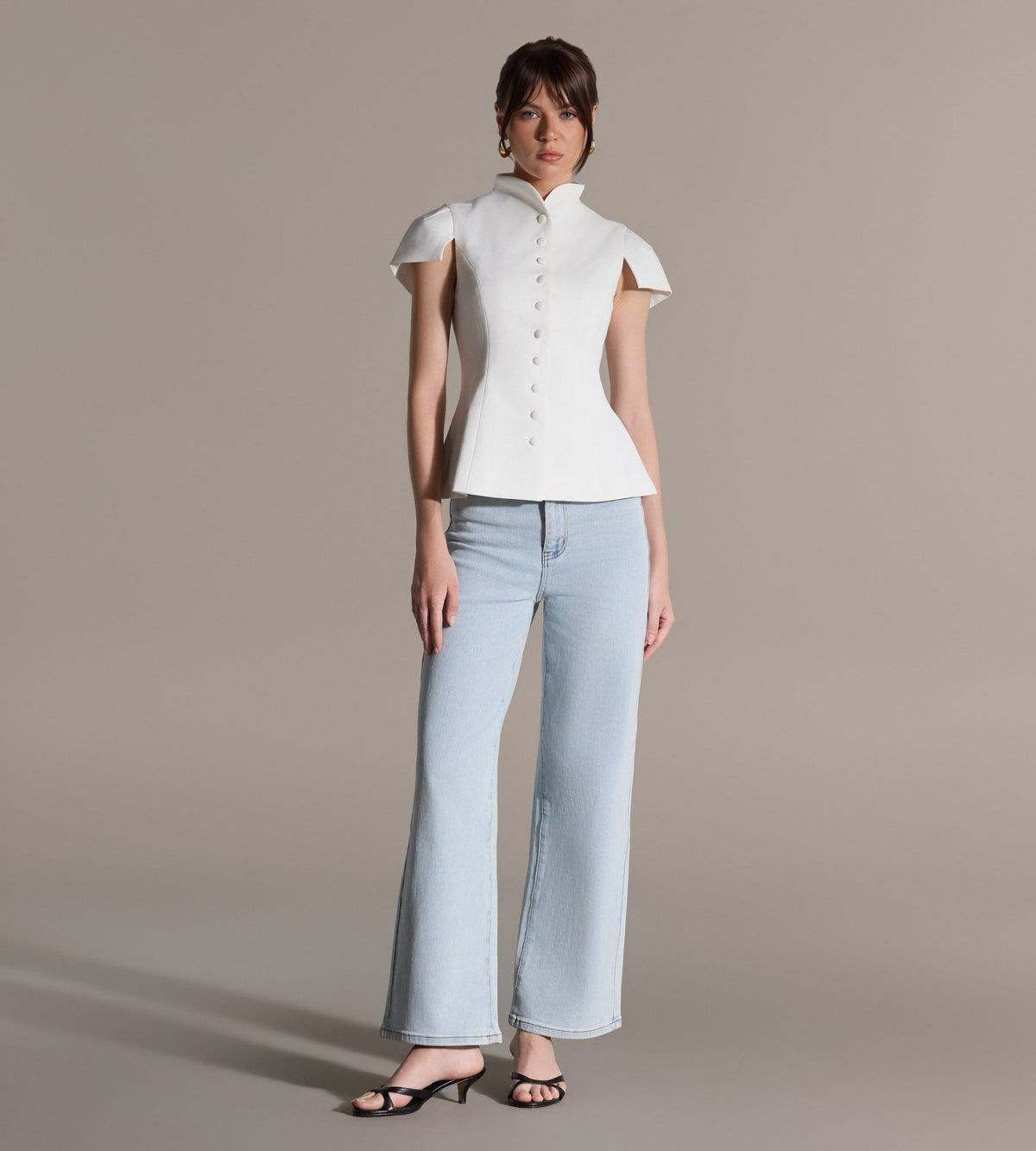 Stand Collar Peplum Blouse - shopaleena