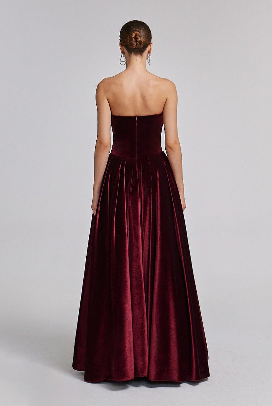 Strapless Burgundy Velvet Corset Gown - shopaleena