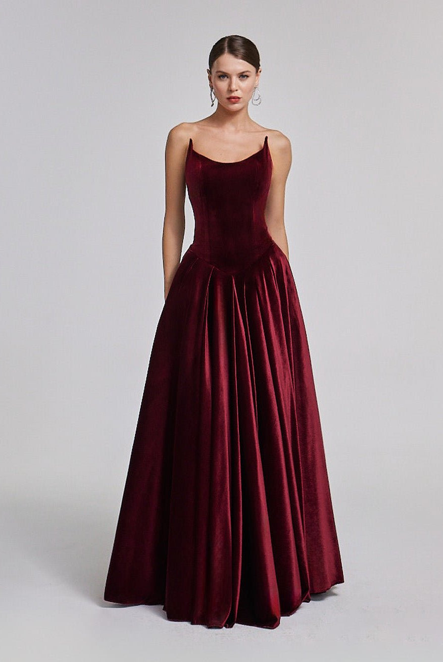 Strapless Burgundy Velvet Corset Gown - shopaleena