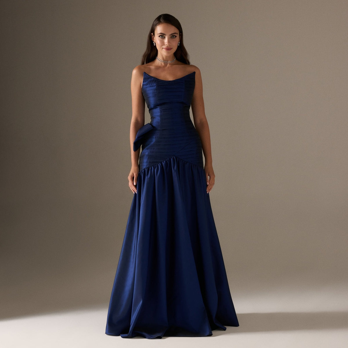 Strapless Ruched Taffeta Floor Length Dress - shopaleena