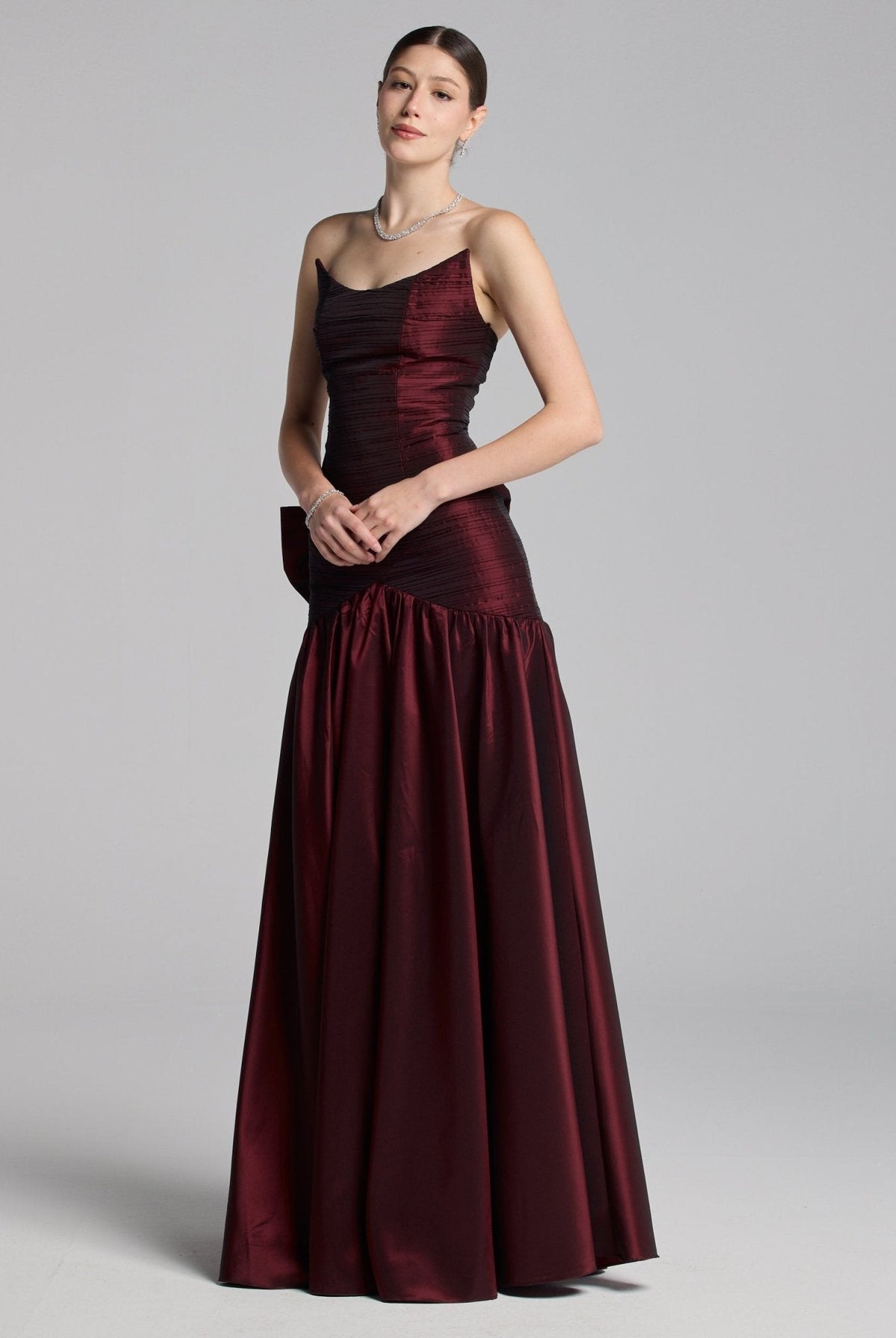 Strapless Ruched Taffeta Gown - shopaleena