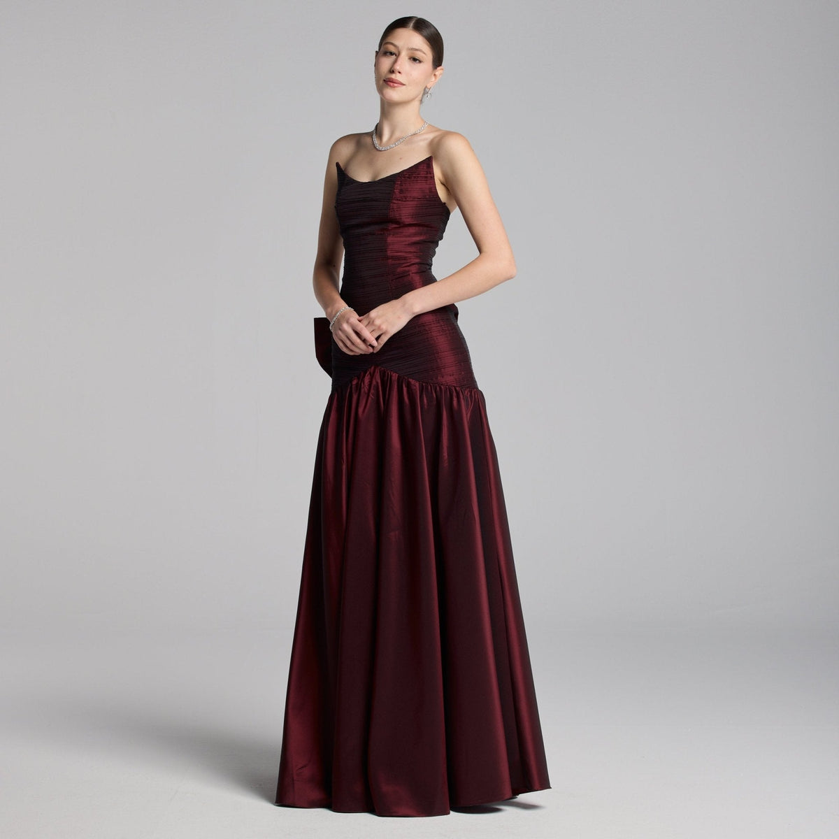 Strapless Ruched Taffeta Gown - shopaleena