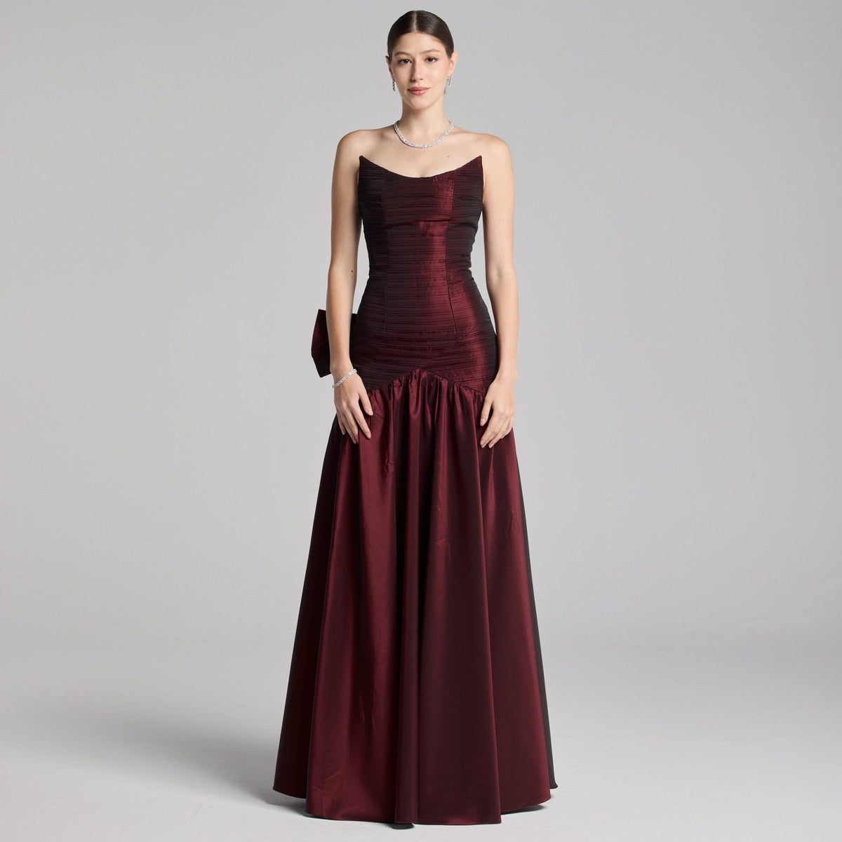 Strapless Ruched Taffeta Gown - shopaleena