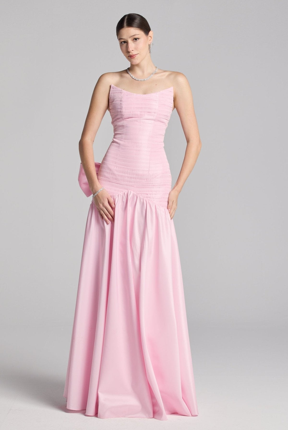 Strapless Ruched Taffeta Gown - shopaleena