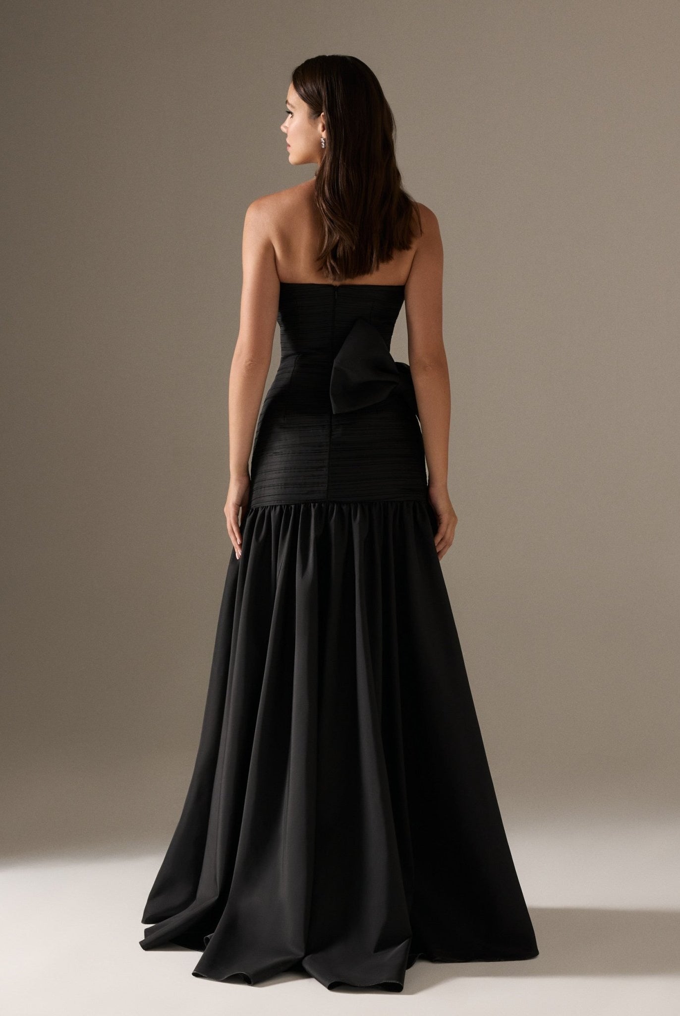 Strapless Ruched Taffeta Maxi Dress - shopaleena