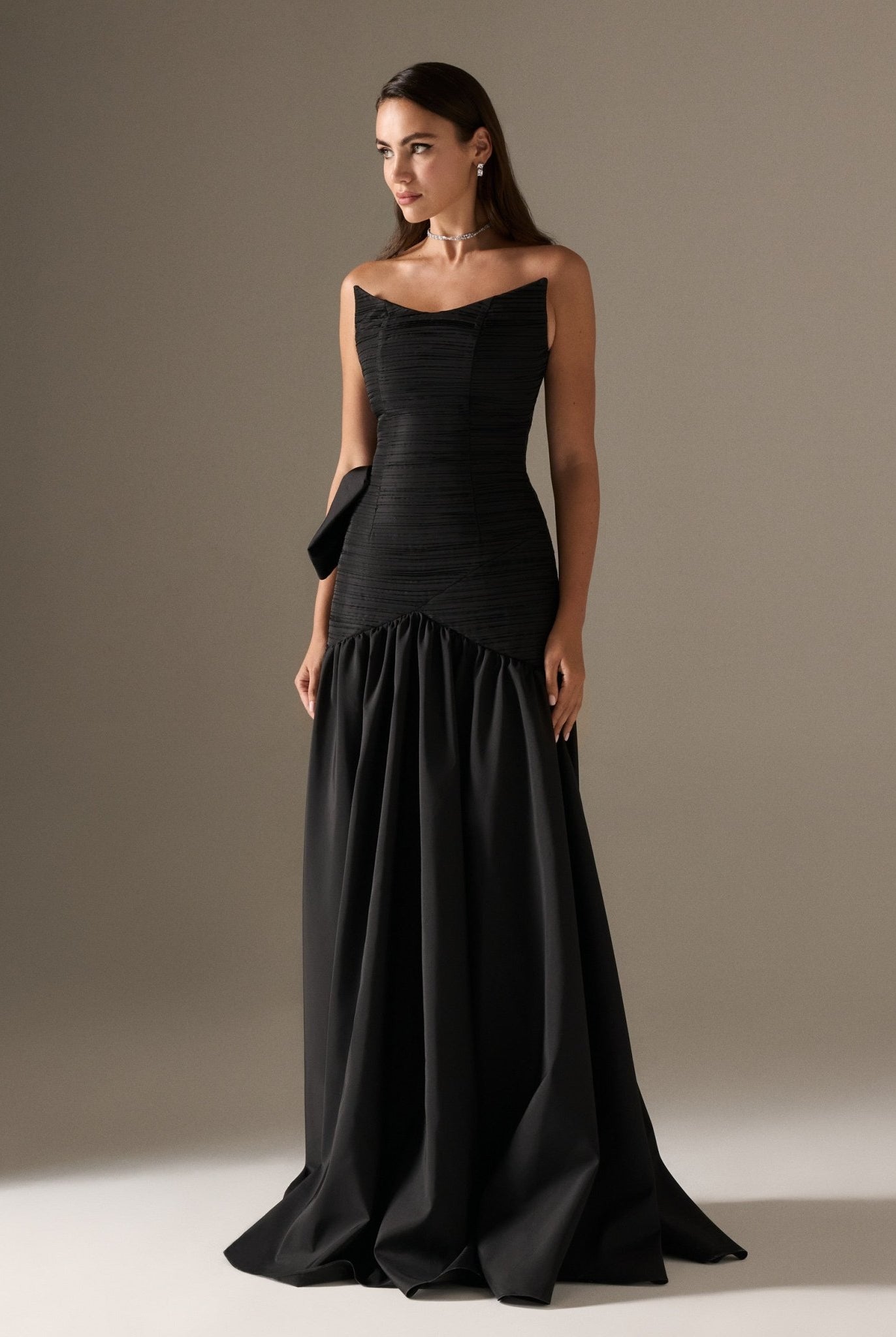 Strapless Ruched Taffeta Maxi Dress - shopaleena