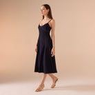 Strapped A - line Denim Midi Dress - shopaleena