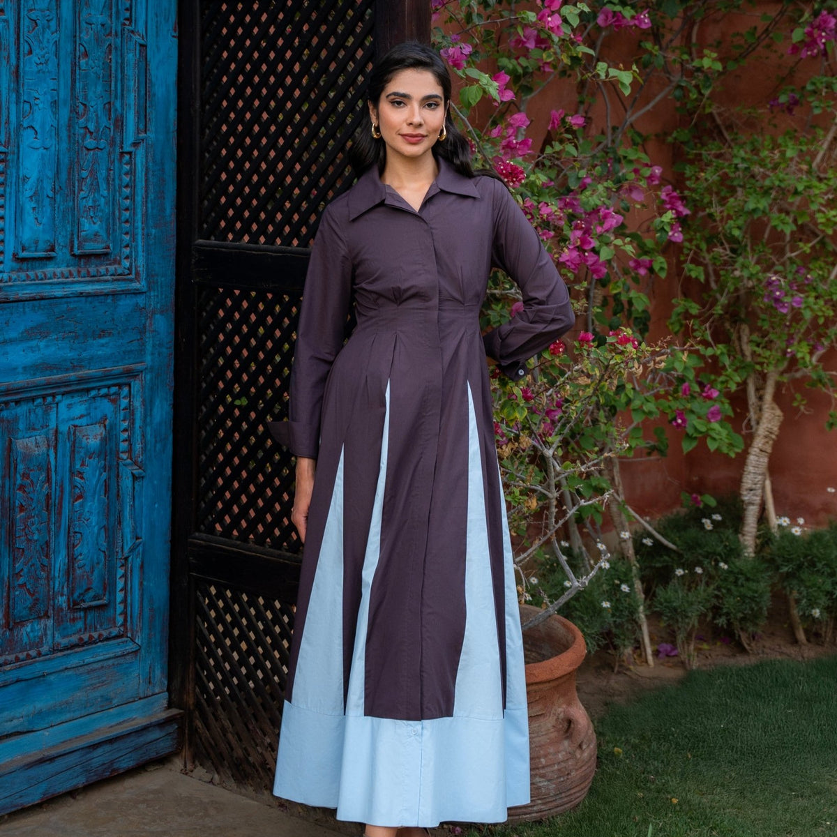 Inna Poplin Maxi Dress | Black/White Stripe