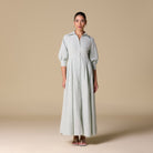 Striped Poplin Pleated Waist Maxi Shirt Dress - shopaleena