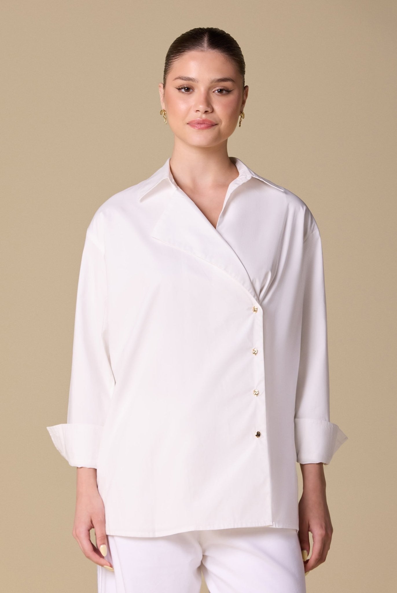Structured Fold Collar Blouse - shopaleena