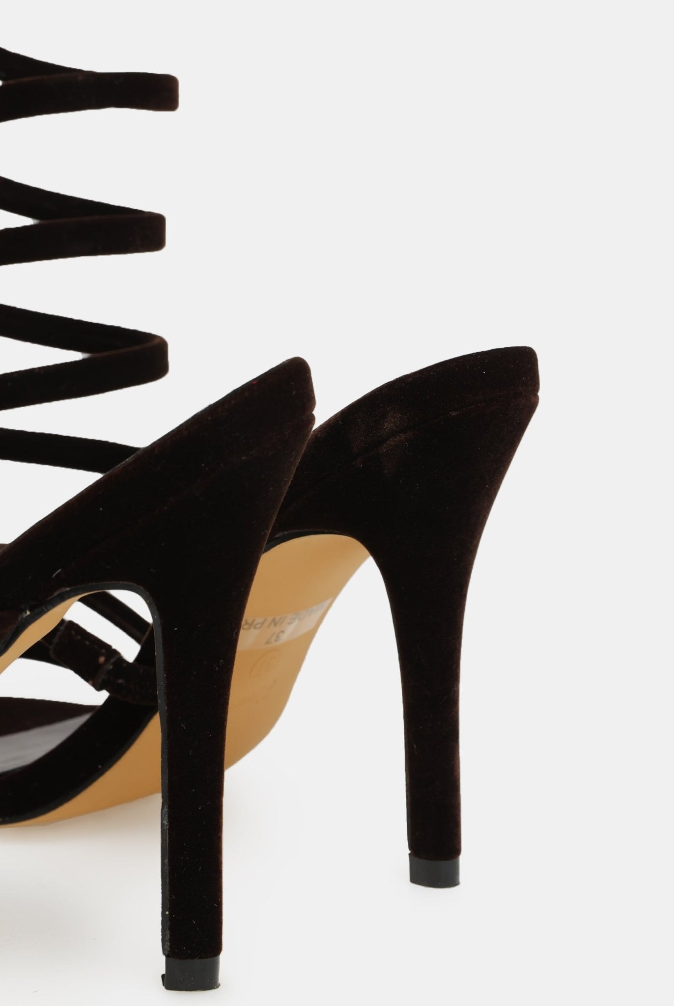 Tan Velvet Spiral Strap High Heel Sandals - shopaleena