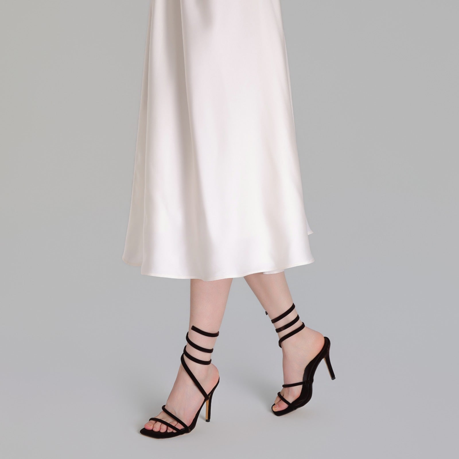 Tan Velvet Spiral Strap High Heel Sandals - shopaleena