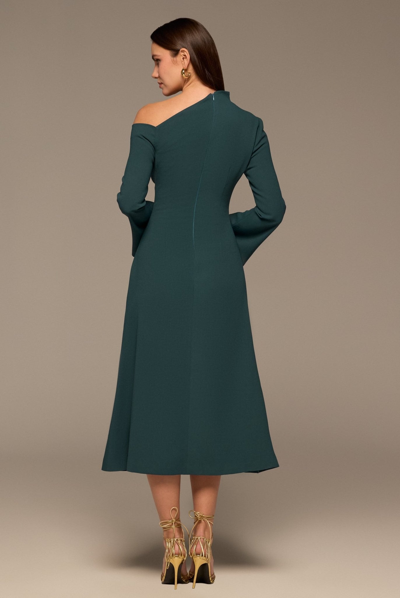 Teal Bare Shoulder Crepe Midi Dress - shopaleena