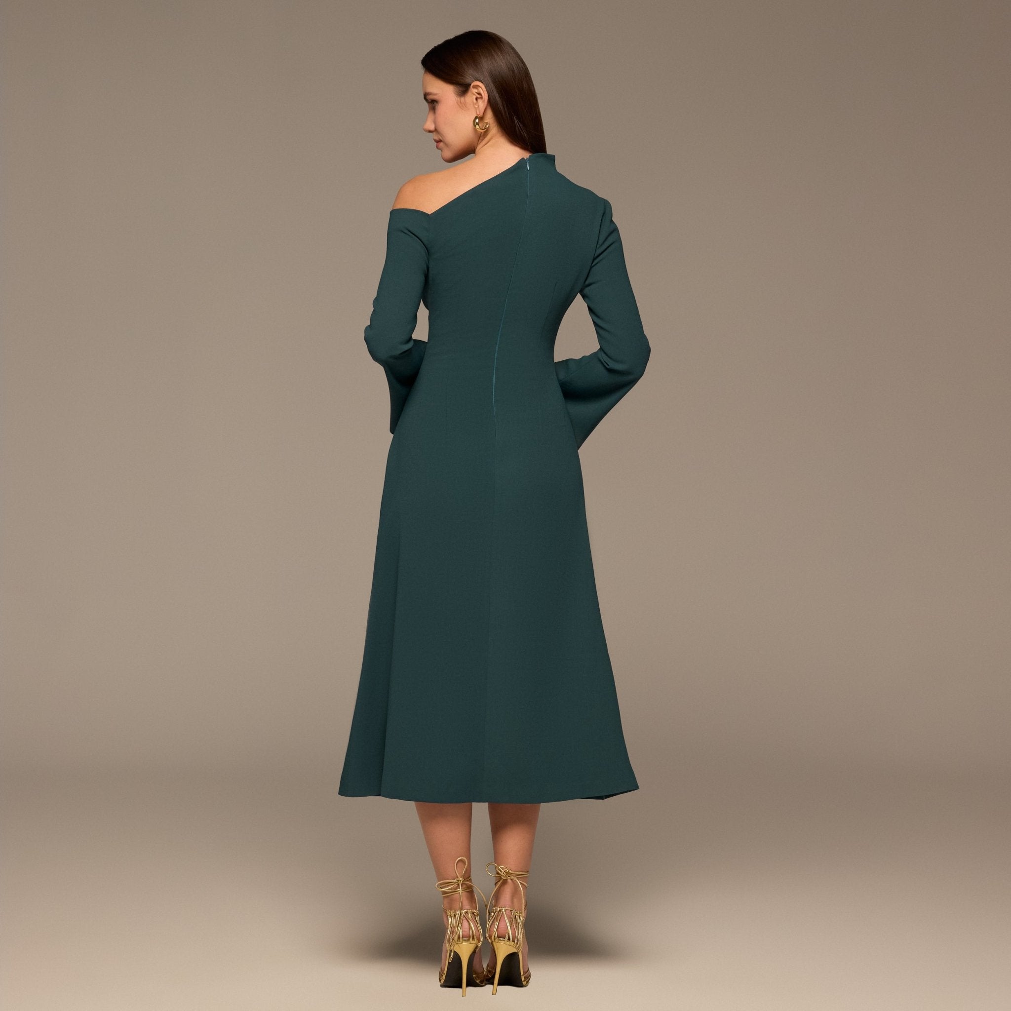 Teal Bare Shoulder Crepe Midi Dress - shopaleena