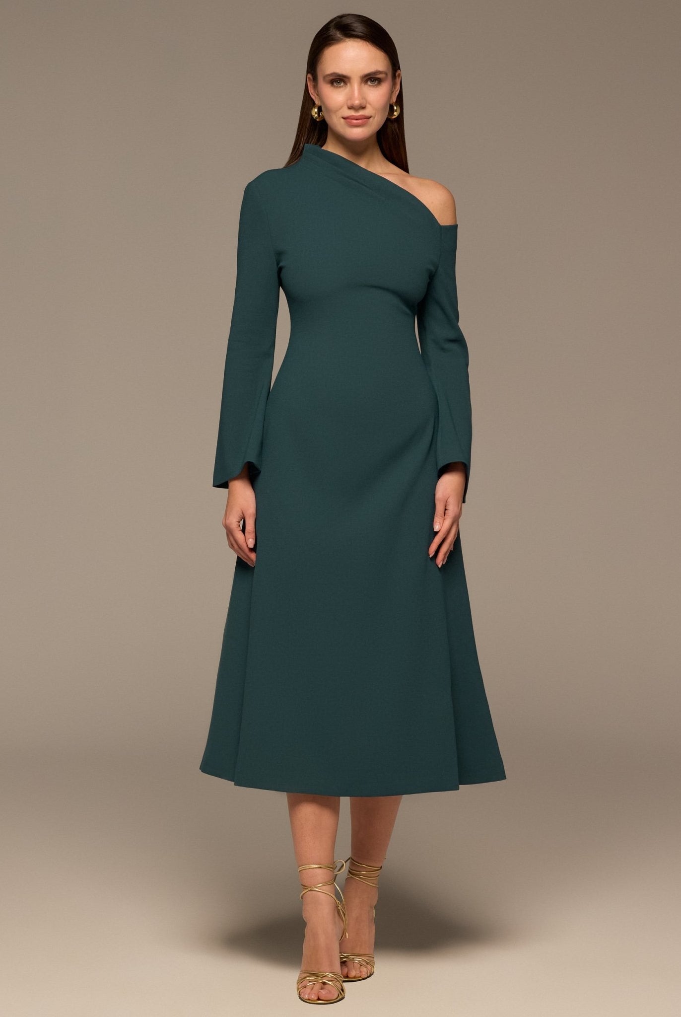 Teal Bare Shoulder Crepe Midi Dress - shopaleena