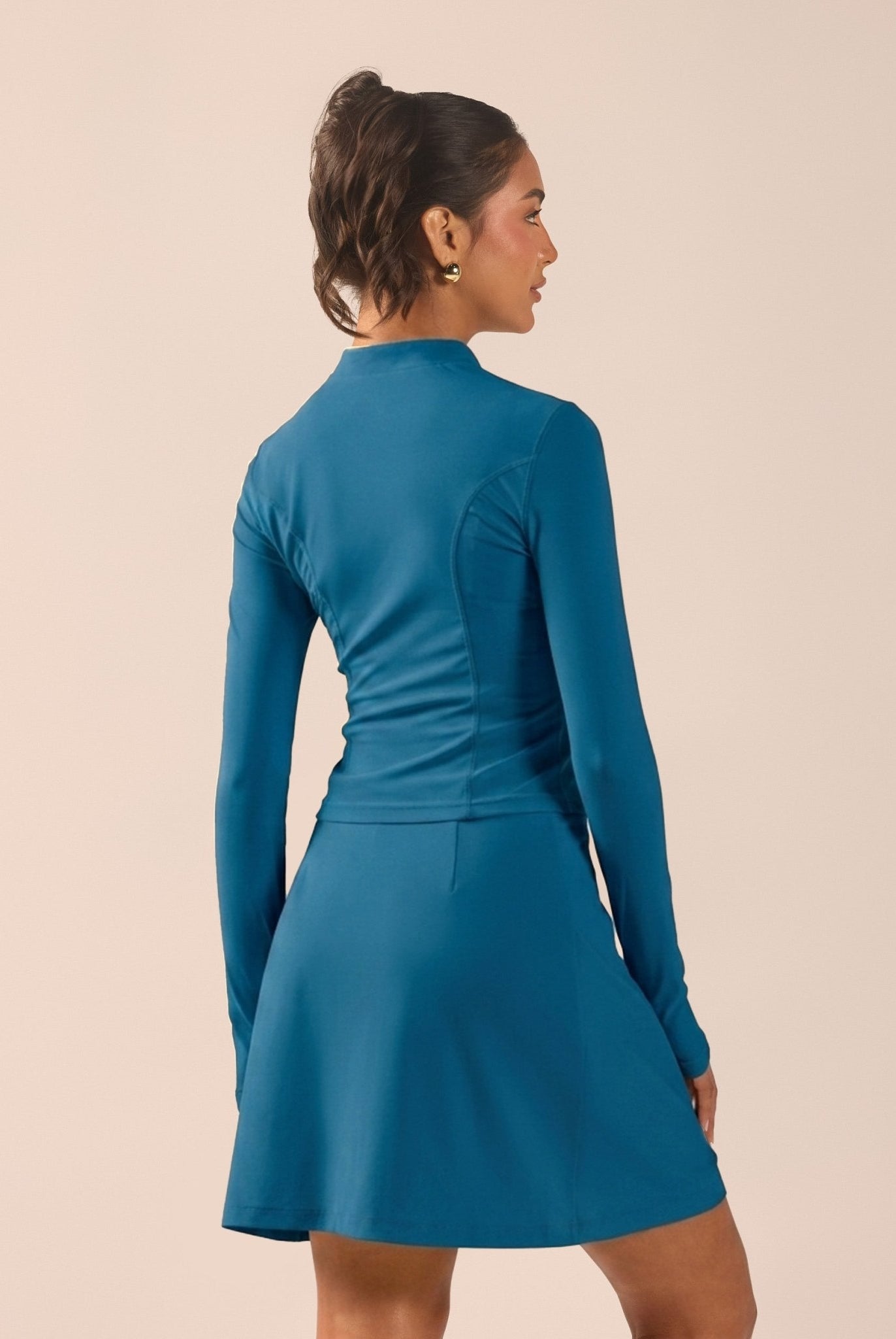 Teal Long Sleeve Front Zipper Swim Top - shopaleena