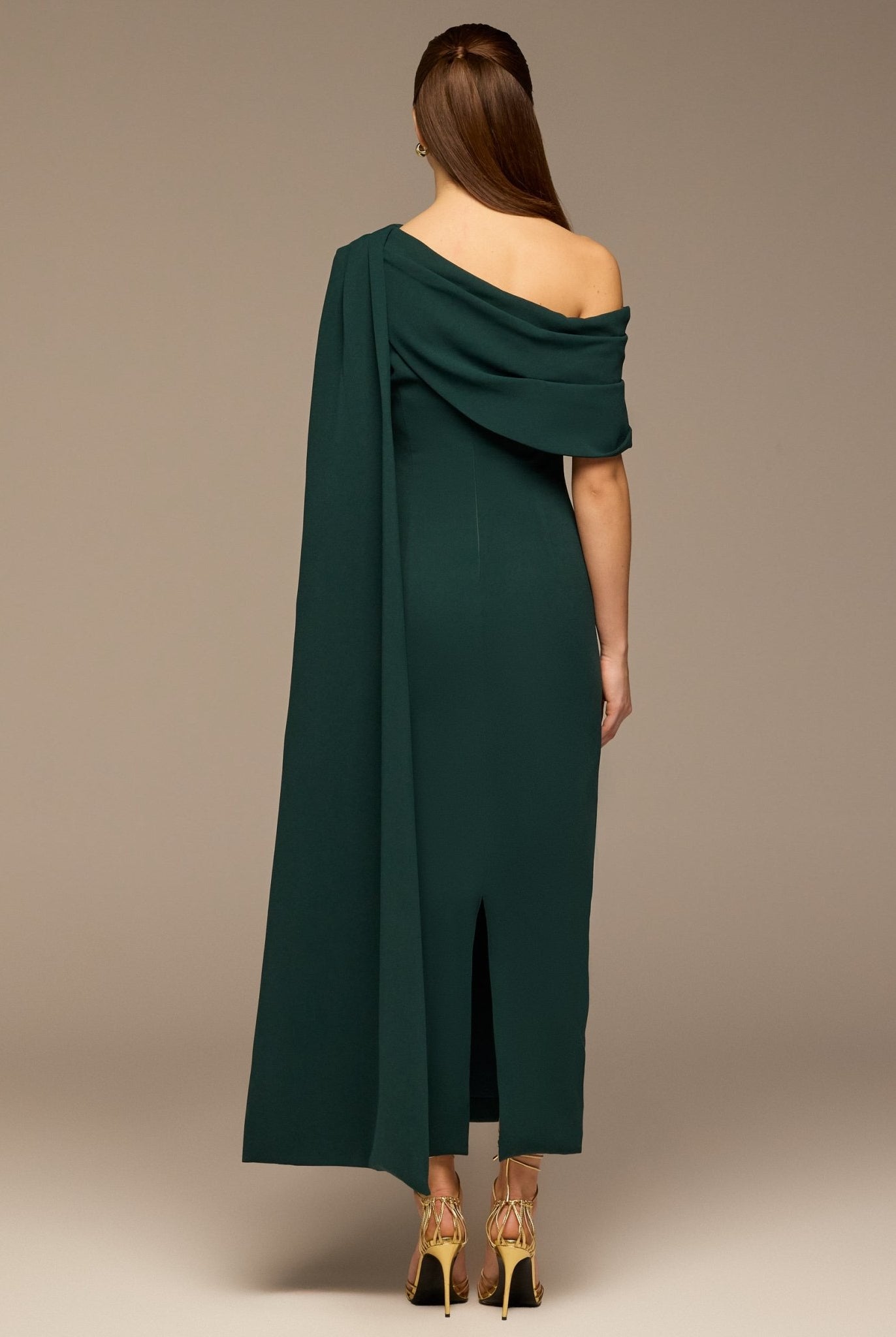 Teal One - Shoulder Crepe and Satin Dress - shopaleena
