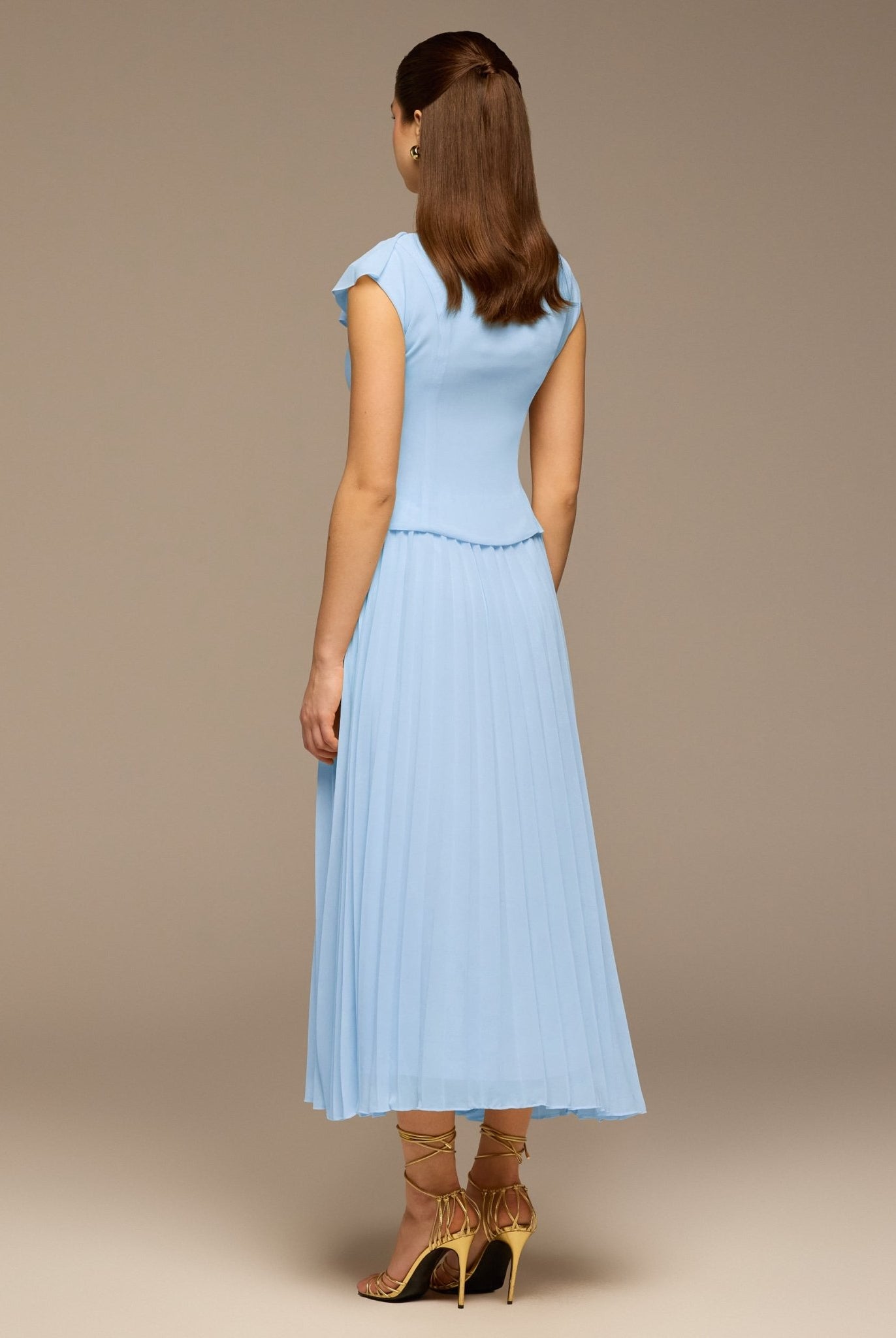 Teal Ruffle Neck Pleated Chiffon Dress - shopaleena