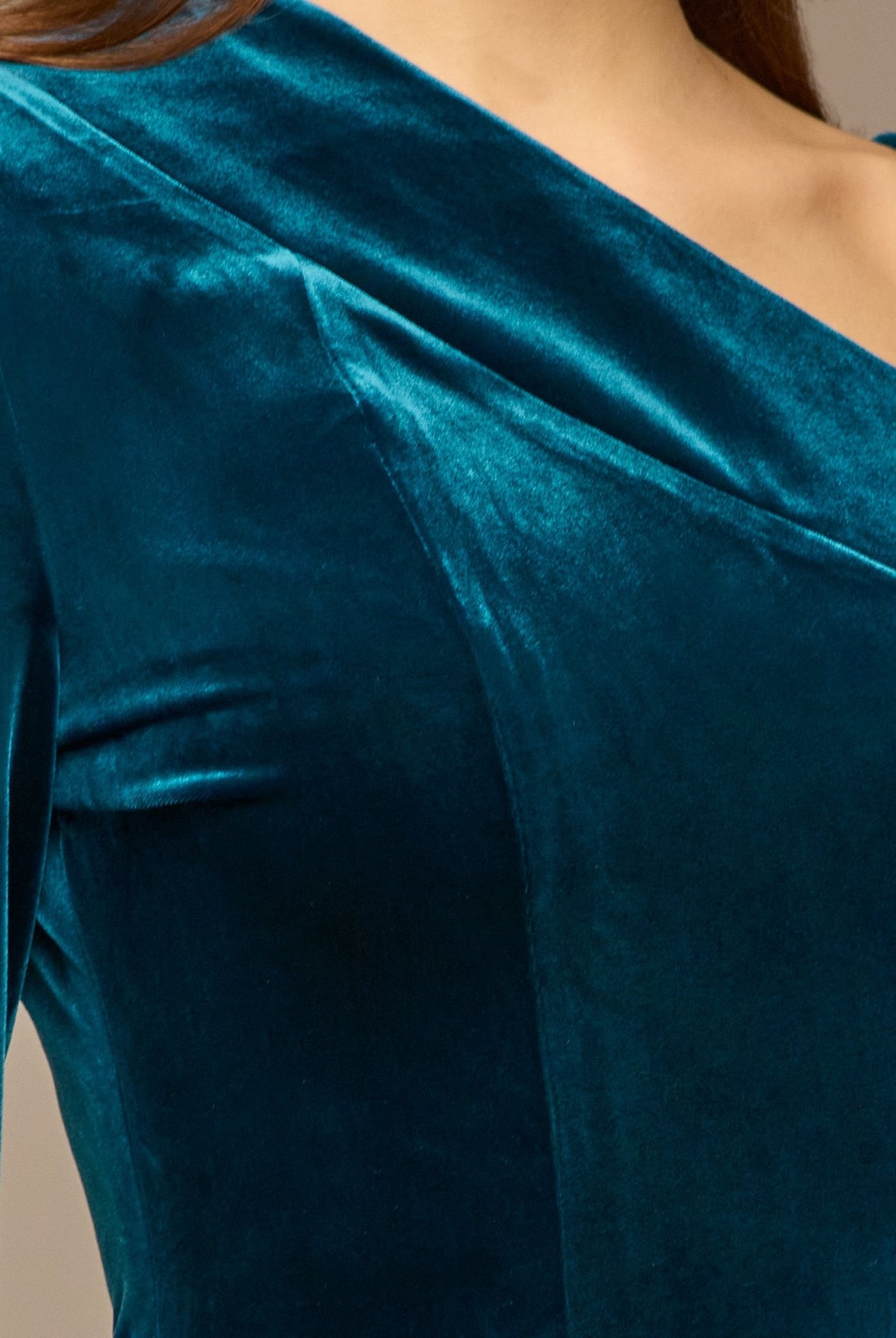 Teal Velvet Chiffon One - Shoulder Maxi Dress - shopaleena
