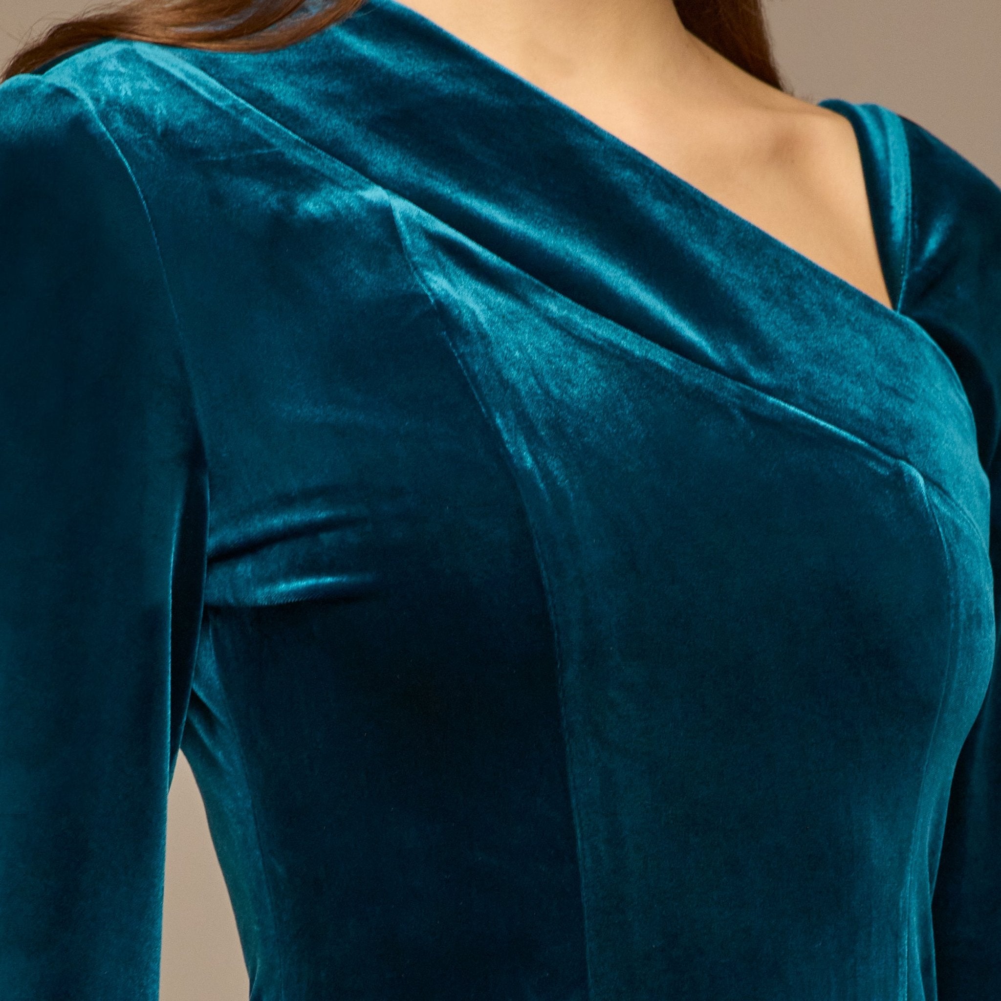 Teal Velvet Chiffon One - Shoulder Maxi Dress - shopaleena