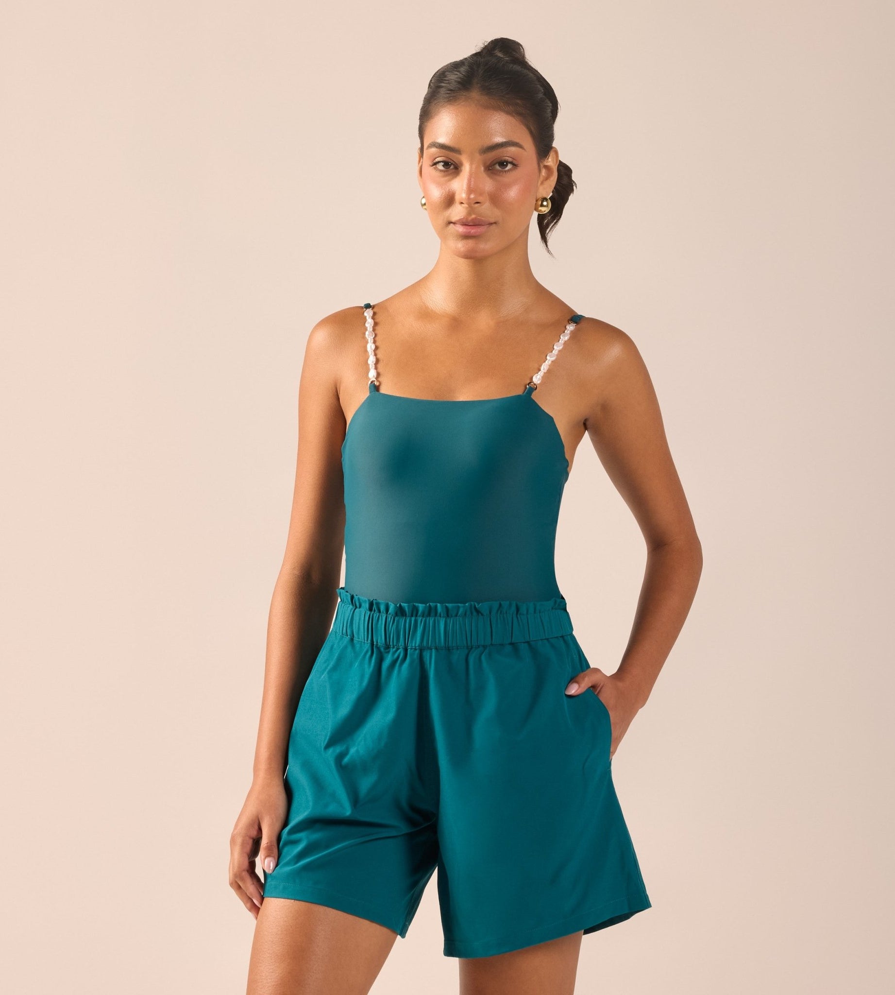 Teal Wide Leg Swim Shorts - shopaleena