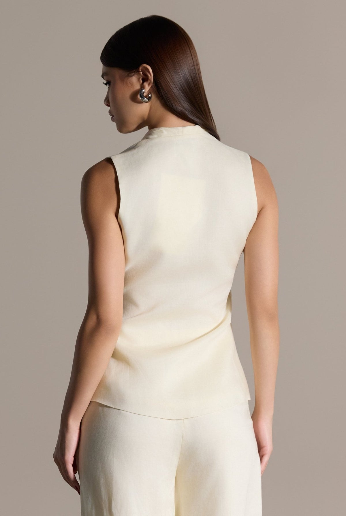 Tencel Blended Linen Ivory Wrap Top with Side Tie - shopaleena