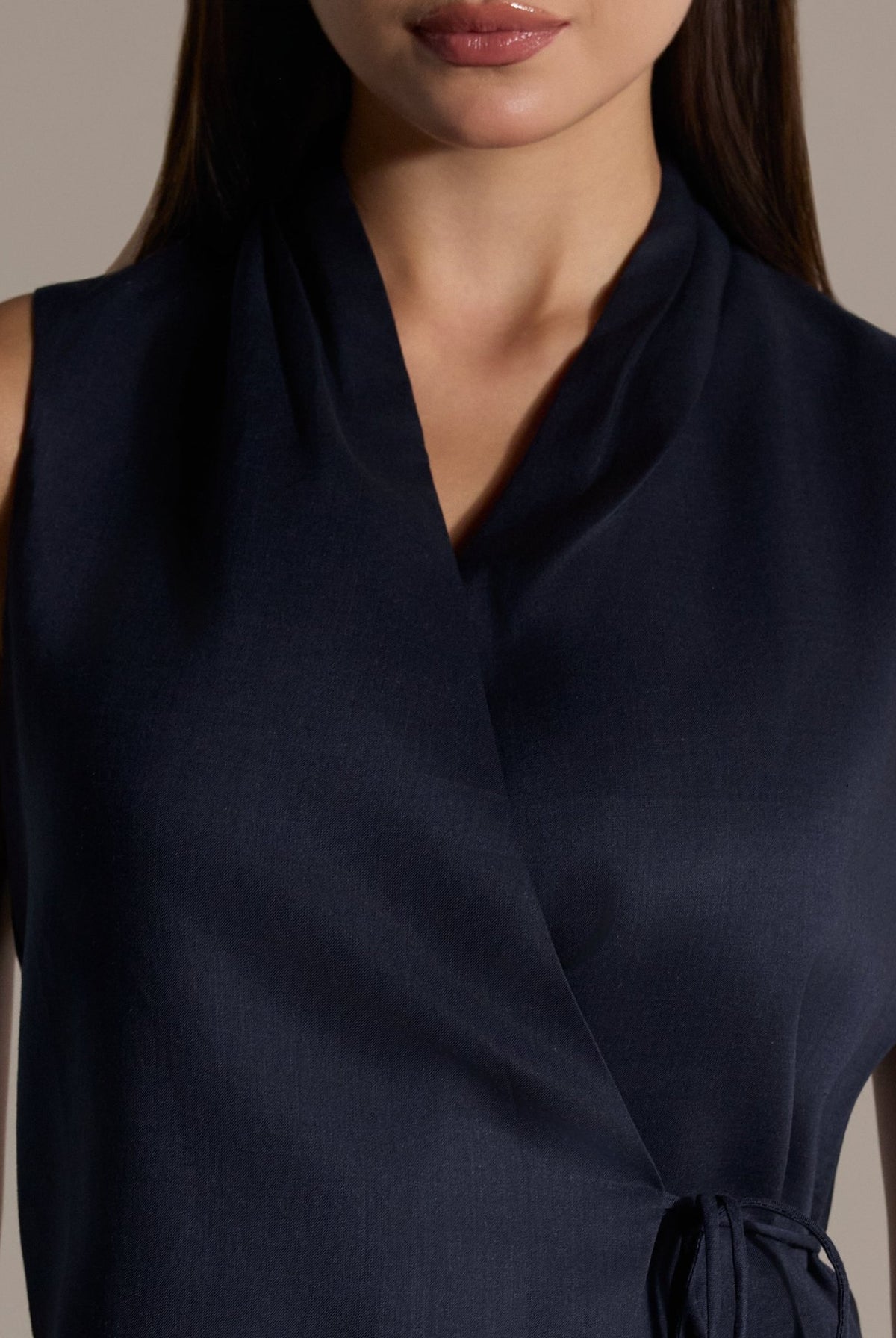 Tencel Linen Navy Blend Wrap Top with Side Tie - shopaleena