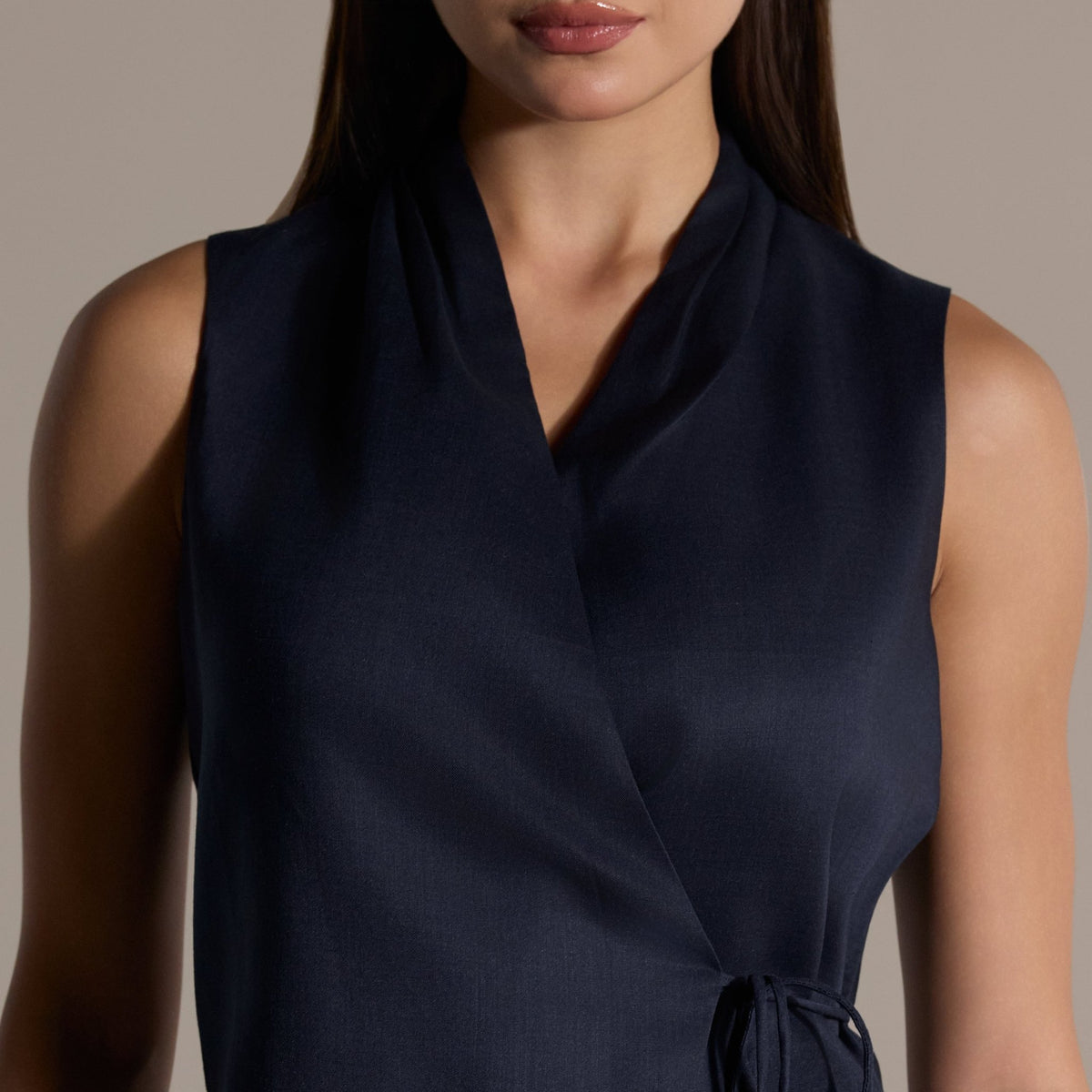 Tencel Linen Navy Blend Wrap Top with Side Tie - shopaleena