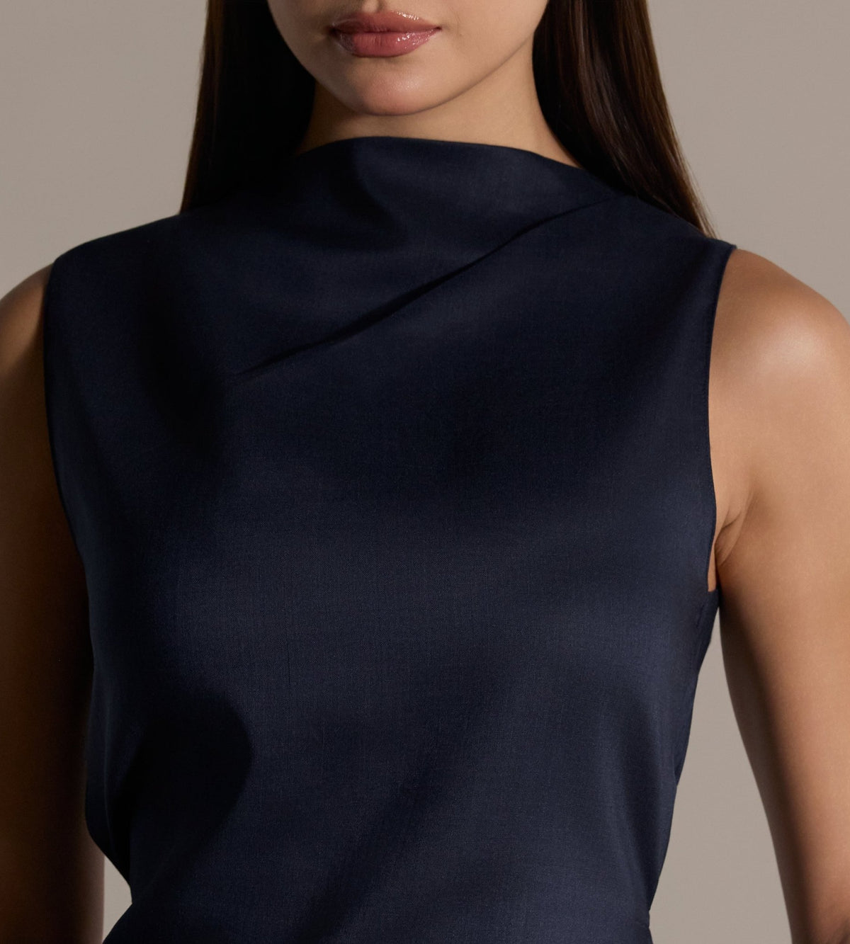 Tencel Linen Navy Sleeveless Asymmetric Top - shopaleena