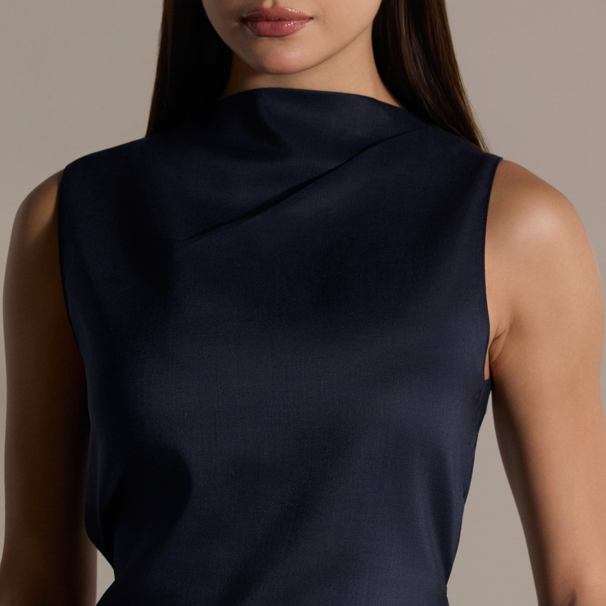 Tencel Linen Navy Sleeveless Asymmetric Top - shopaleena