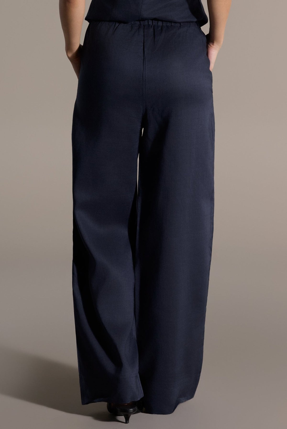 Tencel Linen Navy Wide-Leg Pants - shopaleena