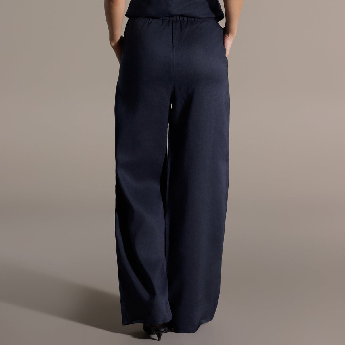 Tencel Linen Navy Wide-Leg Pants - shopaleena