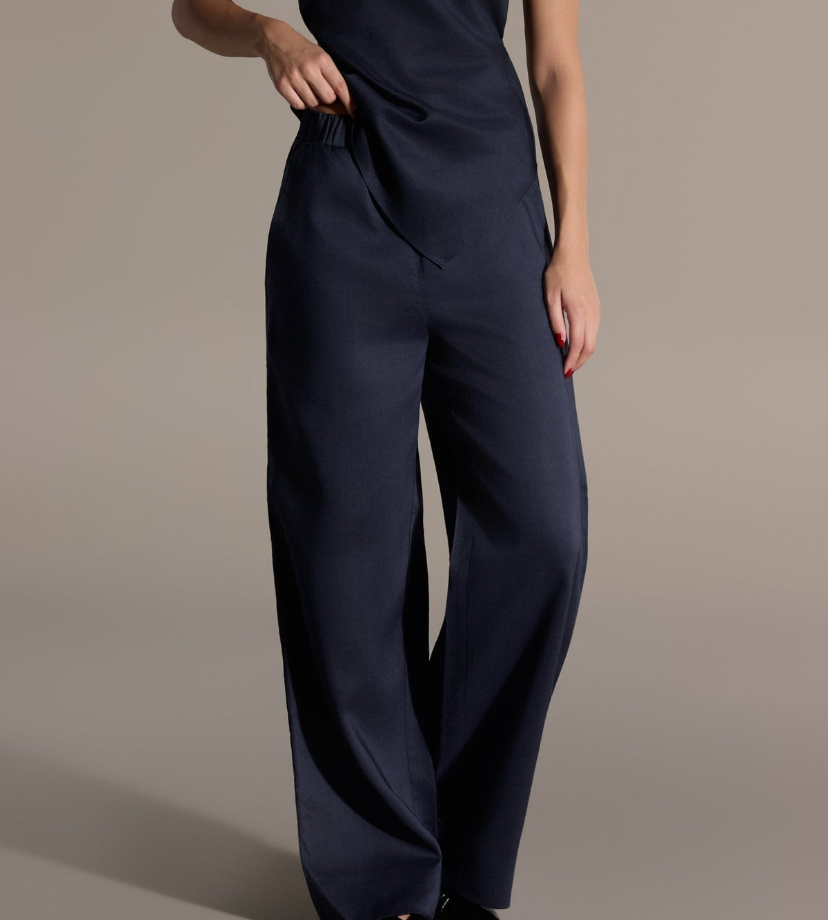 Tencel Linen Navy Wide-Leg Pants - shopaleena
