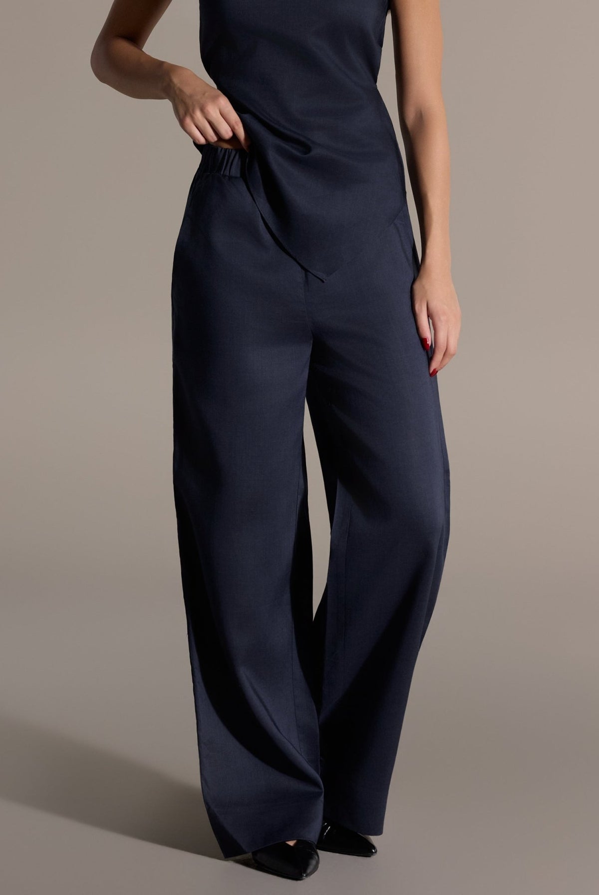 Tencel Linen Navy Wide-Leg Pants - shopaleena
