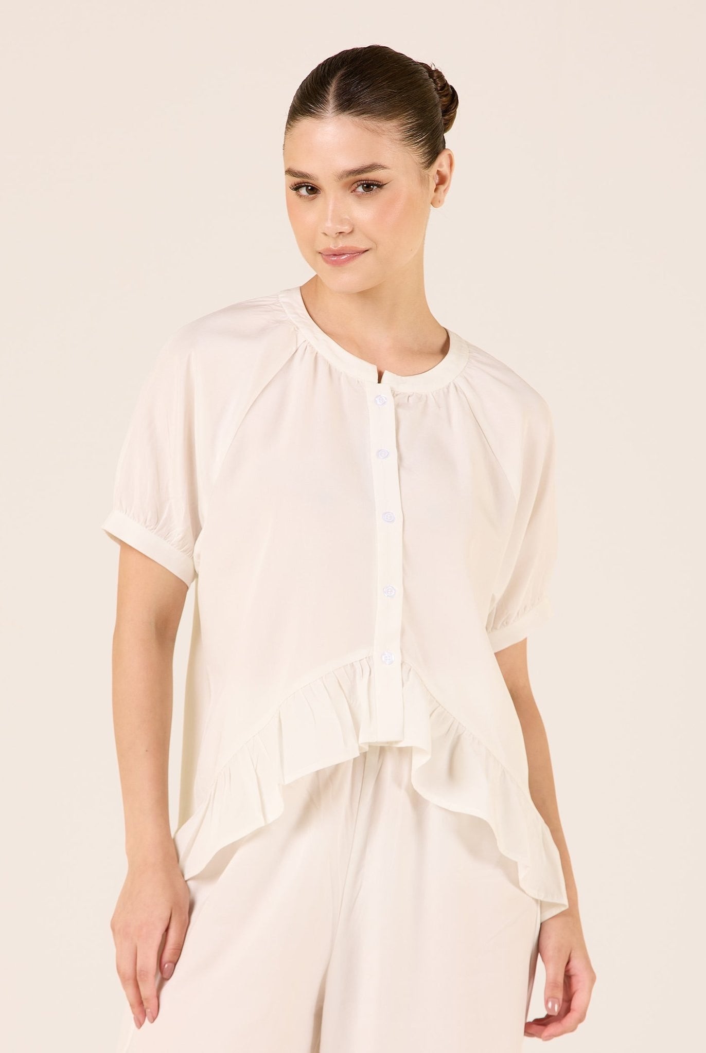 Tencel Plaid Short Balloon Sleeve Shirt - shopaleena