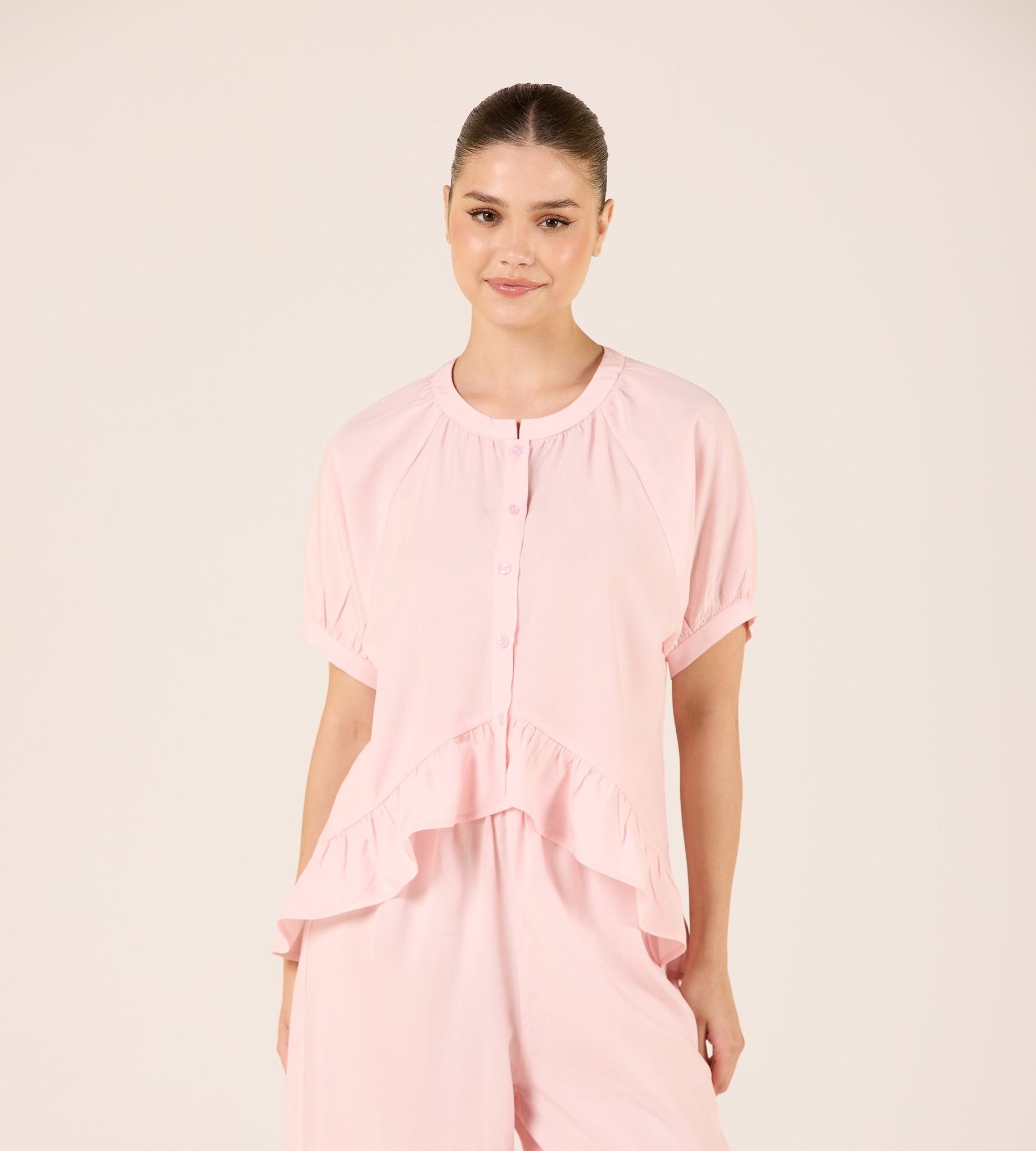 Tencel Plaid Short Balloon Sleeve Shirt - shopaleena
