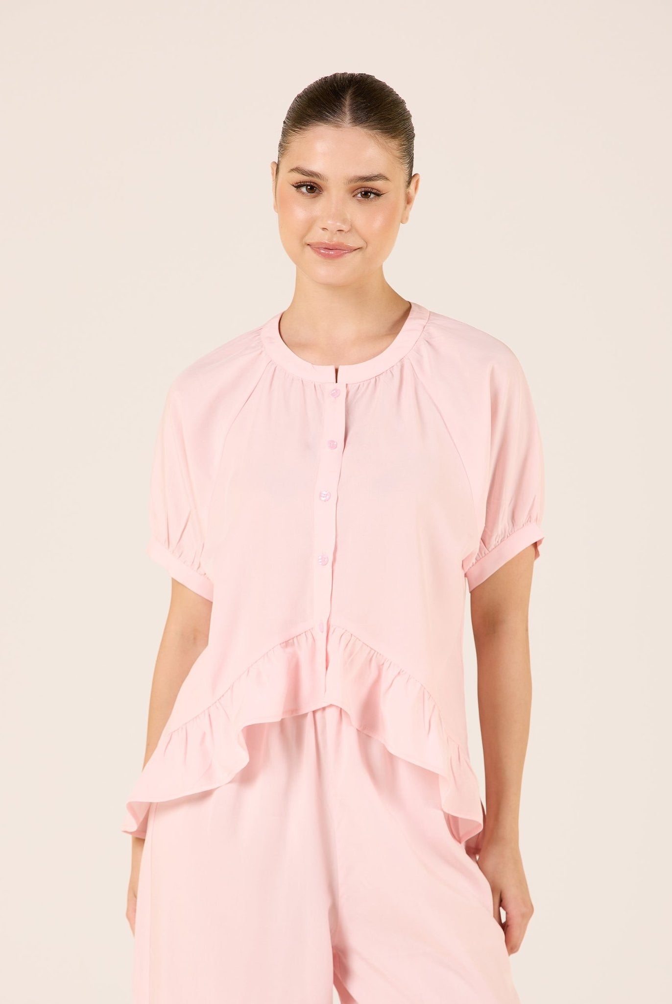 Tencel Plaid Short Balloon Sleeve Shirt - shopaleena