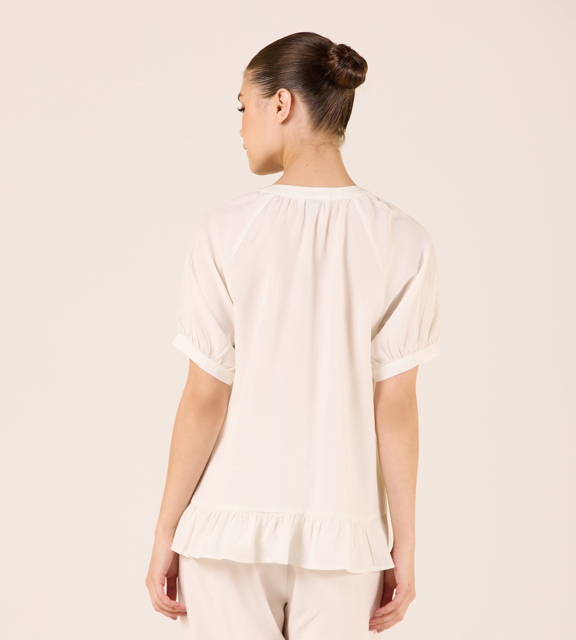 Tencel Plaid Short Balloon Sleeve Shirt - shopaleena