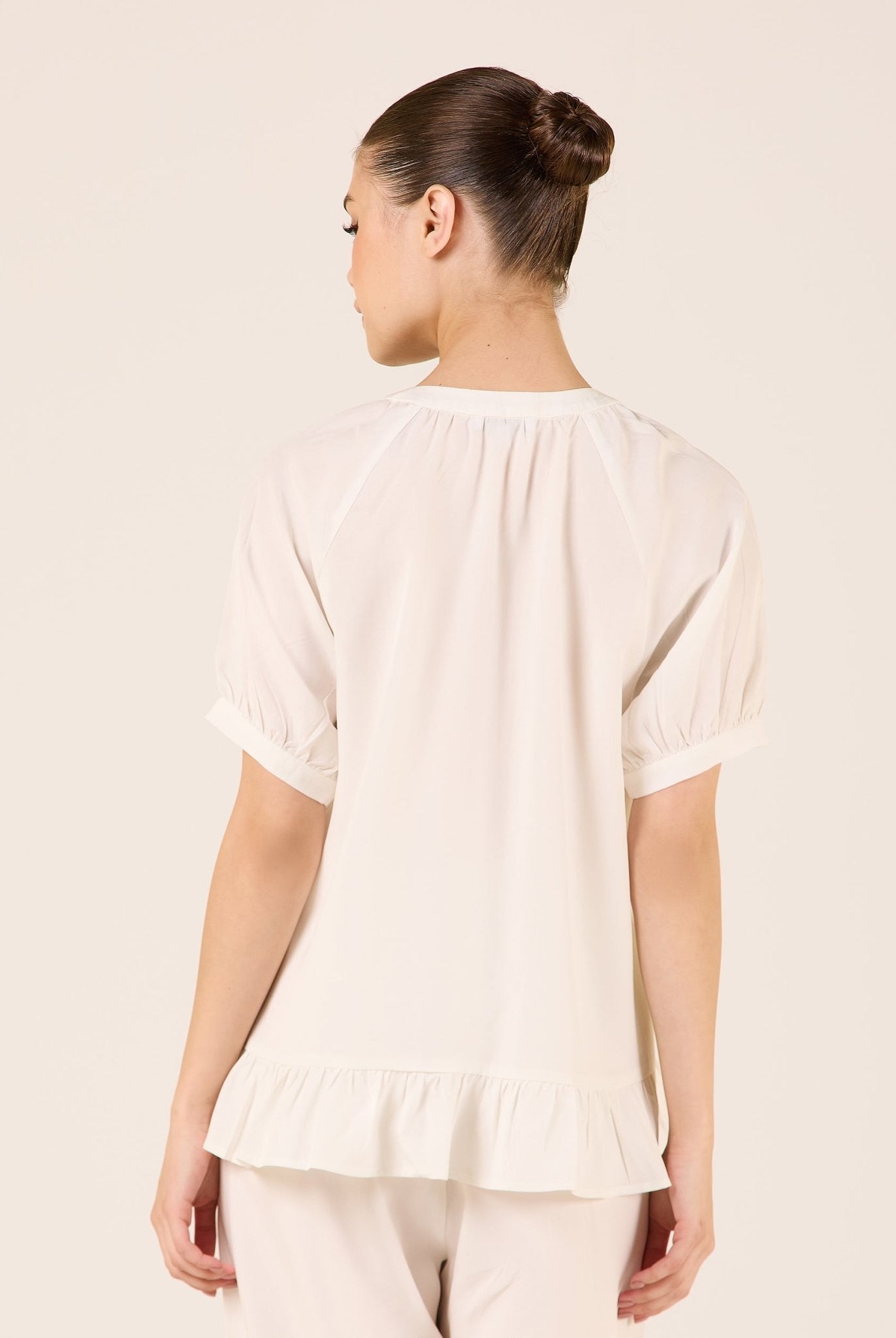 Tencel Plaid Short Balloon Sleeve Shirt - shopaleena