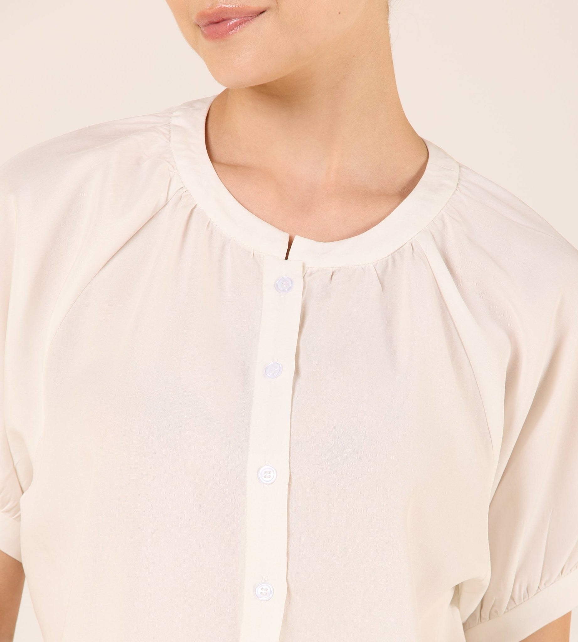 Tencel Plaid Short Balloon Sleeve Shirt - shopaleena