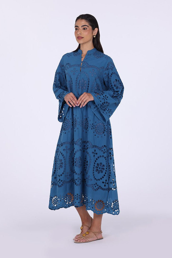 Tonal cotton Wide sleeve midi dress - shopaleena