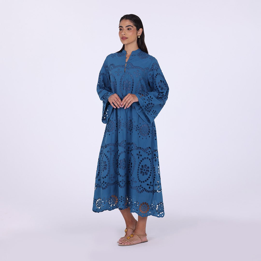 Tonal cotton Wide sleeve midi dress - shopaleena