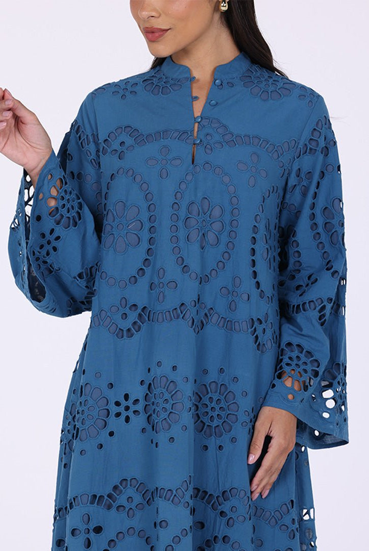 Tonal cotton Wide sleeve midi dress - shopaleena