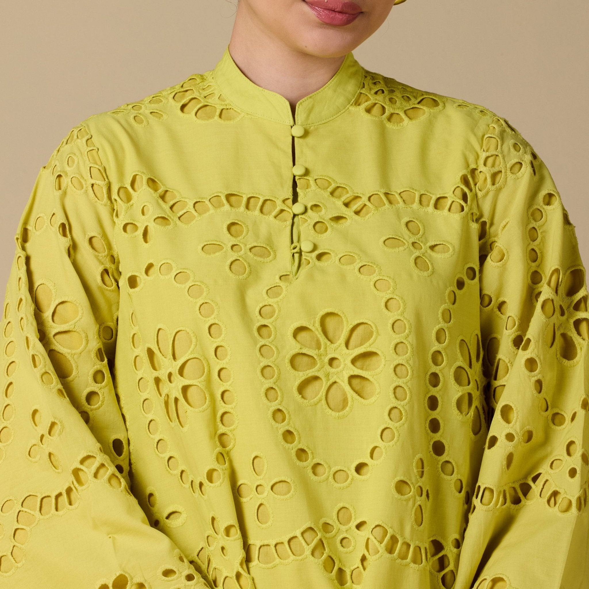 Tonal cotton Wide sleeve midi dress - shopaleena