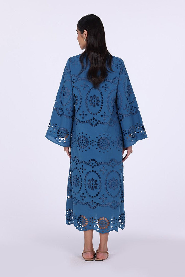 Tonal cotton Wide sleeve midi dress - shopaleena