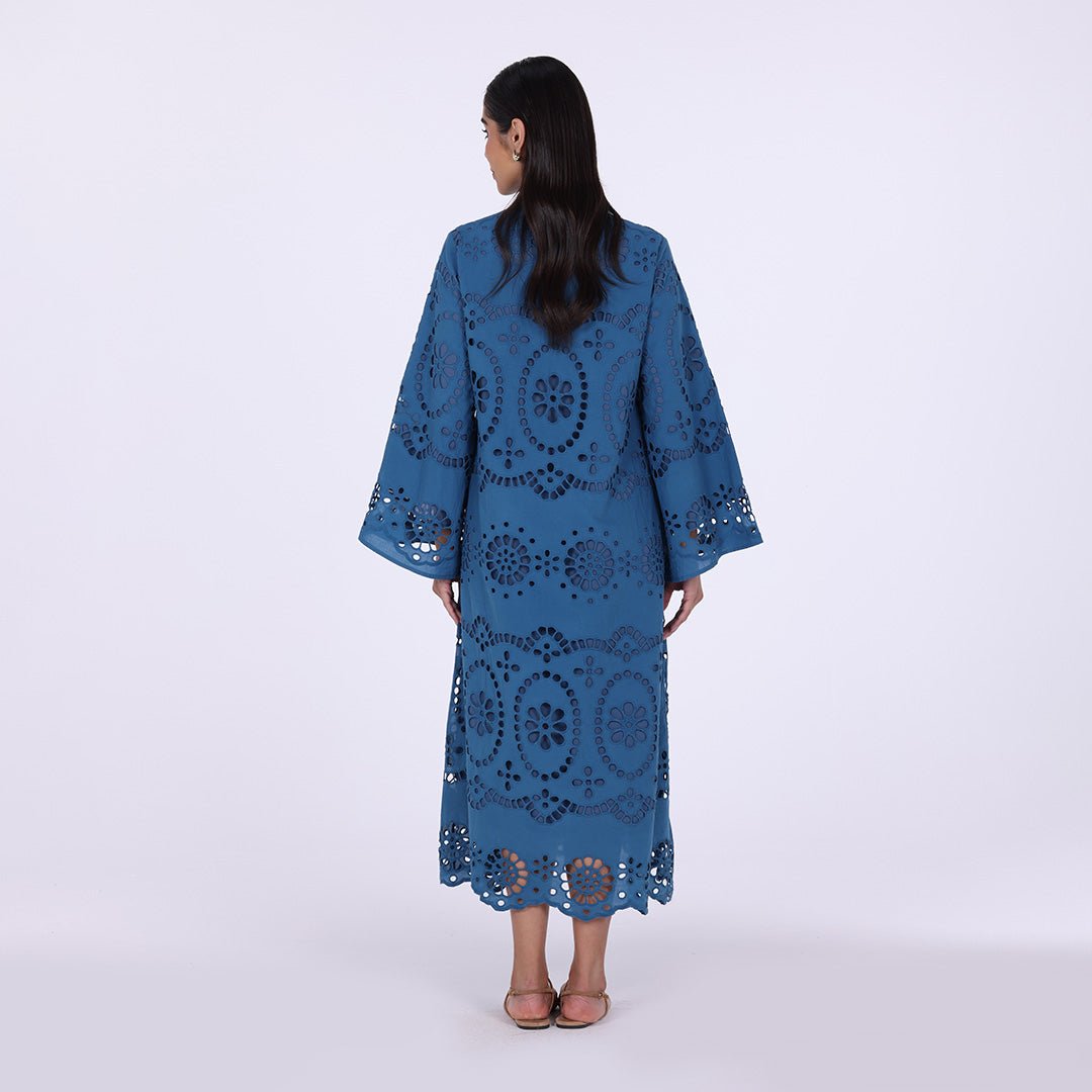 Tonal cotton Wide sleeve midi dress - shopaleena