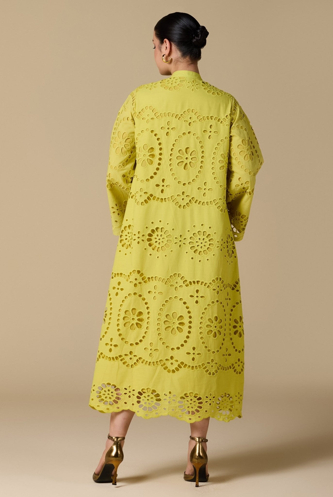 Tonal cotton Wide sleeve midi dress - shopaleena