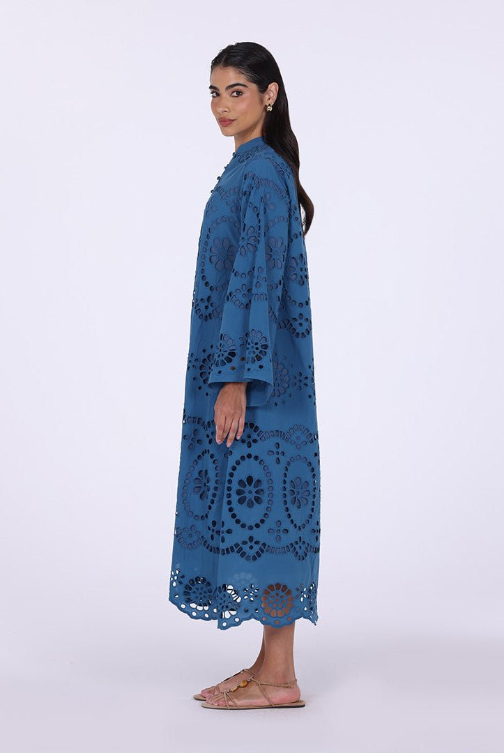 Tonal cotton Wide sleeve midi dress - shopaleena