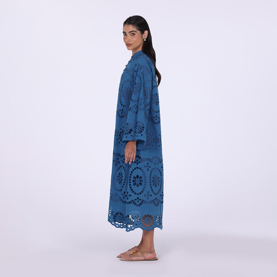 Tonal cotton Wide sleeve midi dress - shopaleena